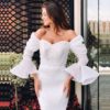 Women Vestidos Sexy Off Shoulder Pearls Lace Bodycon Party Dress - Image 2