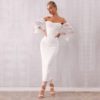 Women Vestidos Sexy Off Shoulder Pearls Lace Bodycon Party Dress - Image 4