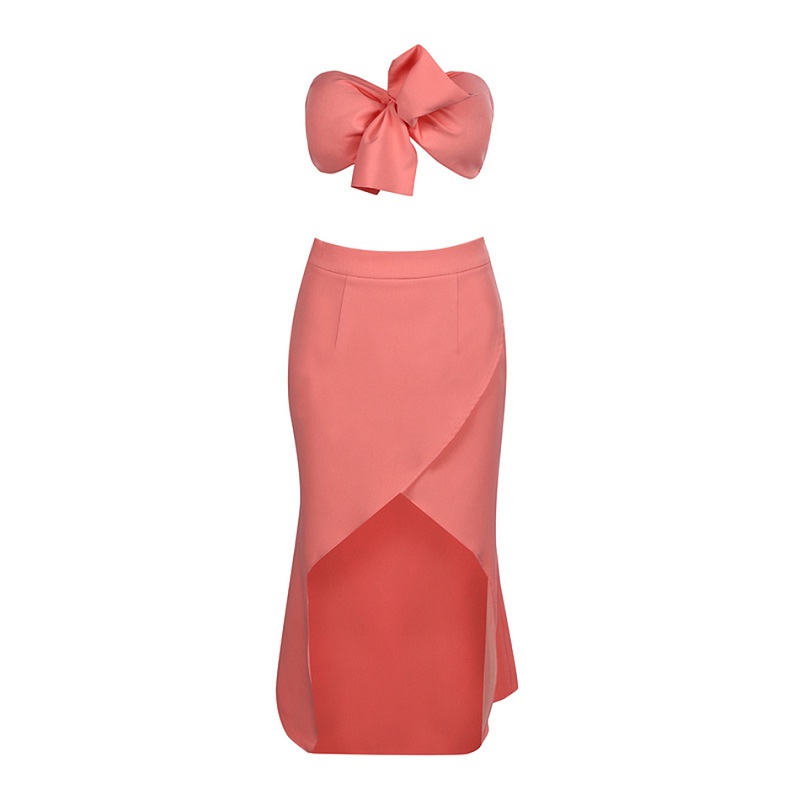 Women Vestidos Strapless Bow Evening Party Two Pieces Sets - Image 2