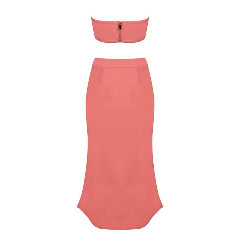 Women Vestidos Strapless Bow Evening Party Two Pieces Sets - Image 3