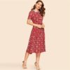 Women Vintage Pan Collar Botanical Button Front Casual Dress - Image 3