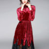 Women Vintage Velour Lace Pleated Midi Dresses - Image 2
