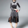 Women Vintage Velour Lace Pleated Midi Dresses - Image 5