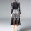 Women Vintage Velour Lace Pleated Midi Dresses - Image 4