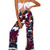 Women Wide Leg Pants Ethnic Printed Deep Blue Pants