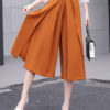 Women Wide Leg Pants Solid Color Pleated Cropped Pants