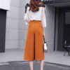 Women Wide Leg Pants Solid Color Pleated Cropped Pants - Image 4