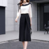 Women Wide Leg Pants Solid Color Pleated Cropped Pants - Image 5