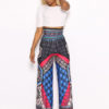 Women Wide Leg Trousers Ethnic Print High Waist Boho Pants - Image 6