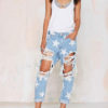 Women's Distressed Denim Straight Leg Jeans - Image 3