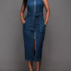 Women's Sleeveless Belted Denim Midi Dress