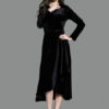 Women's V Neck High Low Velour Wrap Maxi Dresses - Image 2