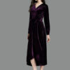 Women's V Neck High Low Velour Wrap Maxi Dresses - Image 4