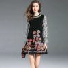 Casual Embroidery Flare Sleeve Patchwork mini Dress