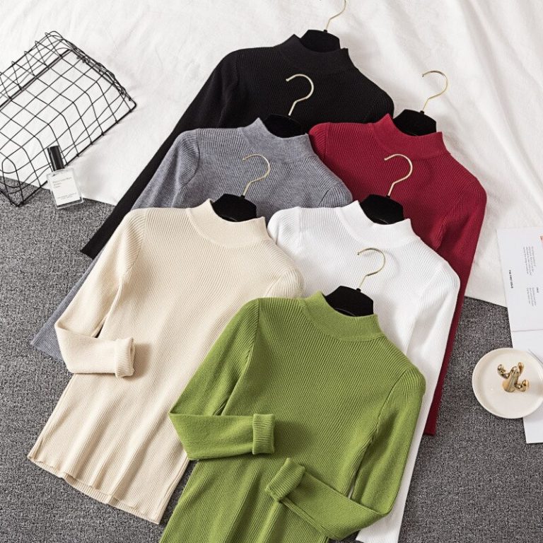 Casual Long Sleeve Jumper Female Slim Pure Sweater Tops