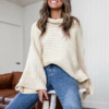 Casual Loose Oversize Striped Street-wear turtleneck knitted sweater - Image 2