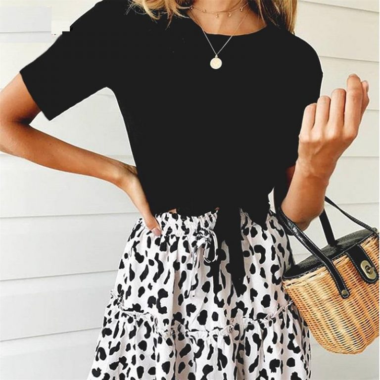 Casual O Neck Short Sleeve Crop Tops