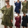 Casual Ruffles Tie Neck Beach Dress - Image 12