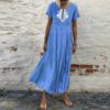 Casual Short Sleeve Plus Size O-Neck Maxi Long Dress - Image 2