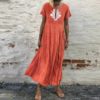 Casual Short Sleeve Plus Size O-Neck Maxi Long Dress - Image 3