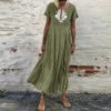 Casual Short Sleeve Plus Size O-Neck Maxi Long Dress - Image 4
