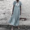 Casual Short Sleeve Plus Size O-Neck Maxi Long Dress - Image 5