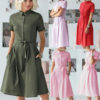 Casual Turn Down Collar Short Sleeve Midi Dress - Image 11