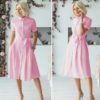 Casual Turn Down Collar Short Sleeve Midi Dress - Image 3