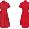 Casual Turn Down Collar Short Sleeve Midi Dress - Image 7