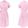 Casual Turn Down Collar Short Sleeve Midi Dress - Image 8