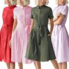 Casual Turn Down Collar Short Sleeve Midi Dress - Image 10