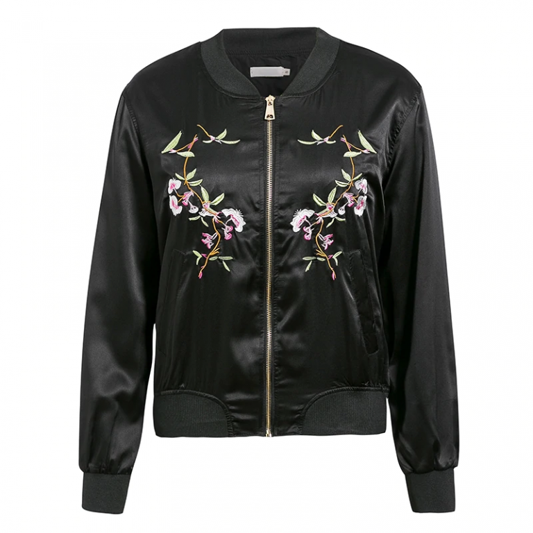 Vintage Satin Zipper Baseball Casual Embroidery Outwear Jackets - Image 5