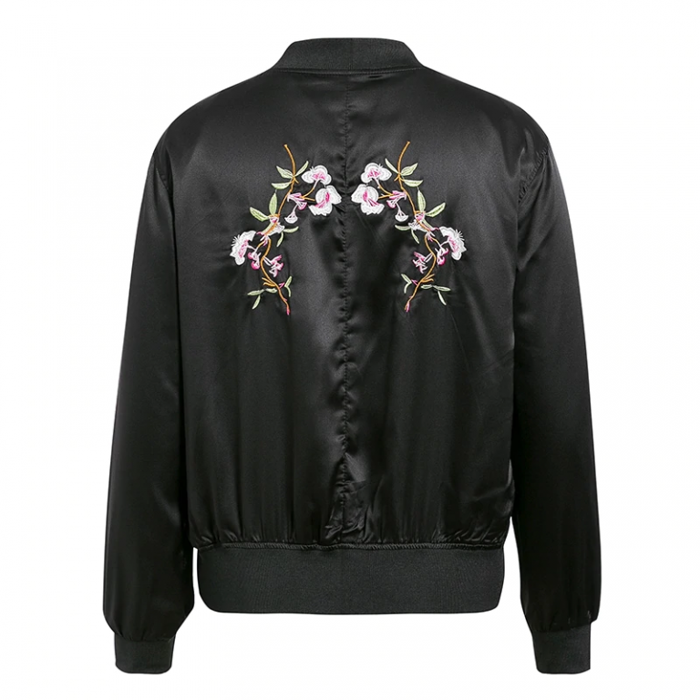 Vintage Satin Zipper Baseball Casual Embroidery Outwear Jackets - Image 6