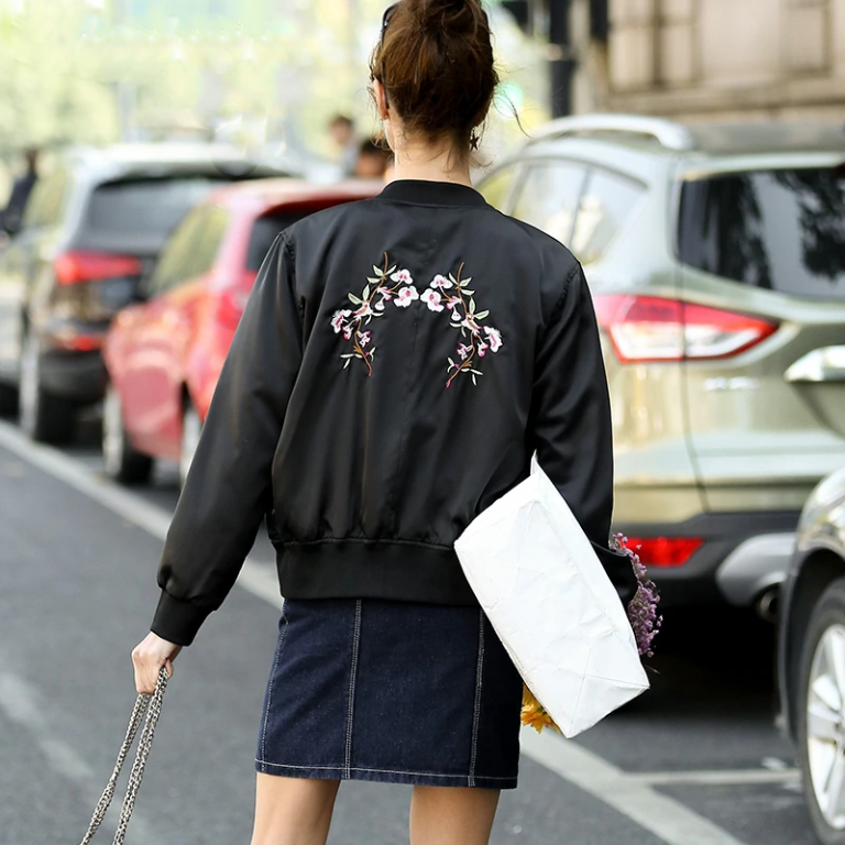 Vintage Satin Zipper Baseball Casual Embroidery Outwear Jackets - Image 3