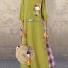 Causal Cartoon Girl Patch Plaid High Low Hem Dress - Image 3