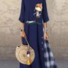 Causal Cartoon Girl Patch Plaid High Low Hem Dress - Image 2
