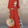 Causal Cartoon Girl Patch Plaid High Low Hem Dress