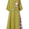 Causal Cartoon Girl Patch Plaid High Low Hem Dress - Image 6