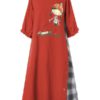 Causal Cartoon Girl Patch Plaid High Low Hem Dress - Image 4
