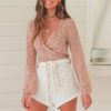 Chic Lace up Lantern Sleeve Short Crop Top