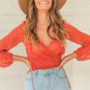 Chic Lace up Lantern Sleeve Short Crop Top - Image 3