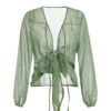 Chic Lace up Lantern Sleeve Short Crop Top - Image 5