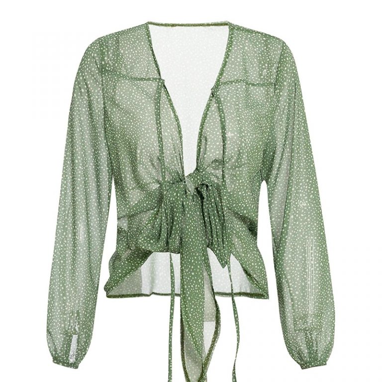 Chic Lace up Lantern Sleeve Short Crop Top - Image 5