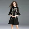 Chiffon embroidery Flare Sleeve Street wear Knee-Length Dress