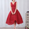 Cocktail Lace V Neck Short Bow Sash Backless Prom Party Dresses