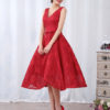 Cocktail Lace V Neck Short Bow Sash Backless Prom Party Dresses - Image 3