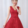Cocktail Lace V Neck Short Bow Sash Backless Prom Party Dresses - Image 5