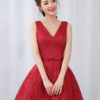 Cocktail Lace V Neck Short Bow Sash Backless Prom Party Dresses - Image 6