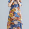 Crew Neck Floral Print Short Sleeve Vintage Dress