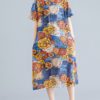 Crew Neck Floral Print Short Sleeve Vintage Dress - Image 2